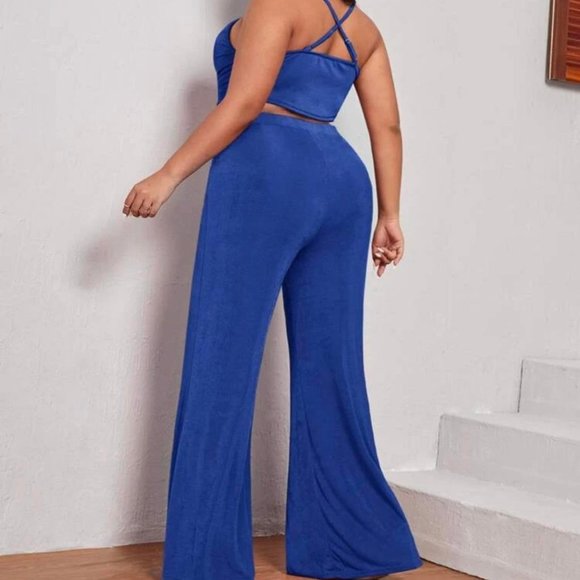 Plus Crisscross Cami Top and Wide Leg Pant Set - Picture 3 of 4